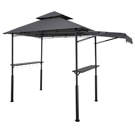 Grill Gazebo, 8 x 5 ft Double-Tiered Top, BBQ Gazebo with Extra Awning, Powder-Coated Steel Patio Grill Shelter with 2 Side Shelves, Bottle Opener & Hooks, Outdoor Grilling Canopy for Garden