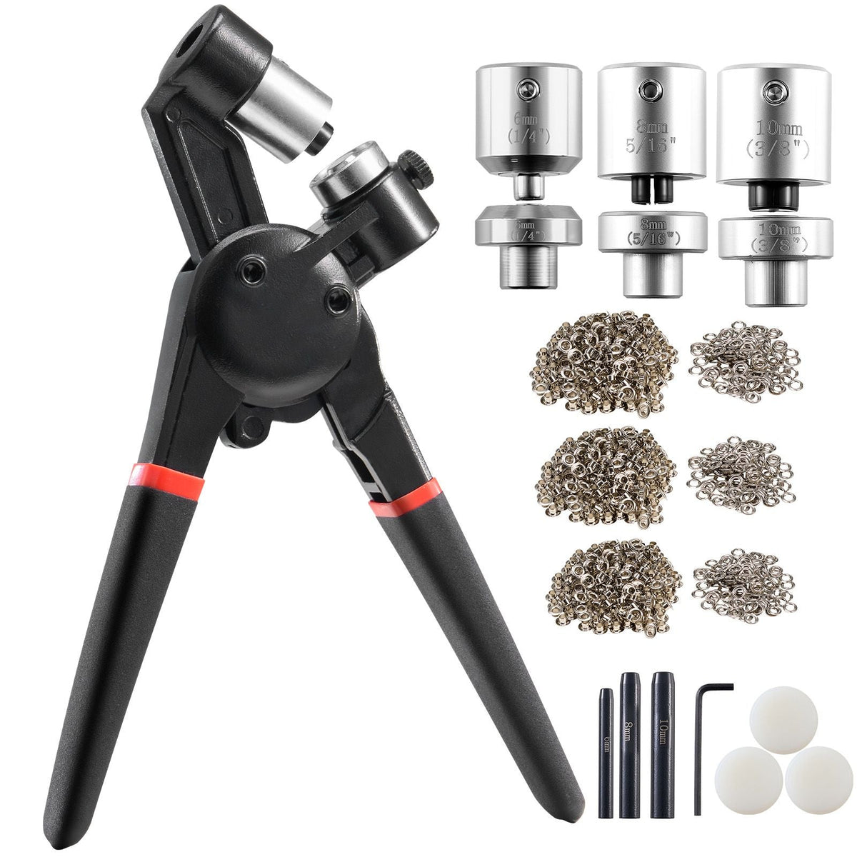 Grommet Tool Kit, 900 PCS 1/4 Inch 5/16 Inch 3/8 Inch Multi Size Metal Eyelets Grommets, Eyelet Kit with Manual Grommet Press Pliers, Hole Punch, and Block, for Leather Tarp Shoes Crafts Fabric
