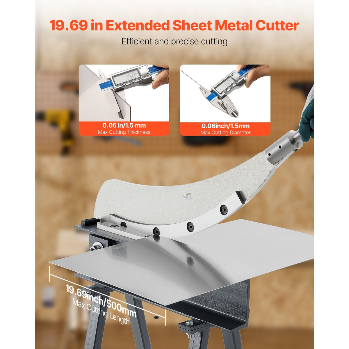 Guillotine Shear, 20 in Bed Width Benchtop Cutter, Manual Hand Plate Shear for Metal Sheet Processing, with Q235 Material, High Precision, Stand, for PCB Board, Aluminum, Steel, Copper, Plastic
