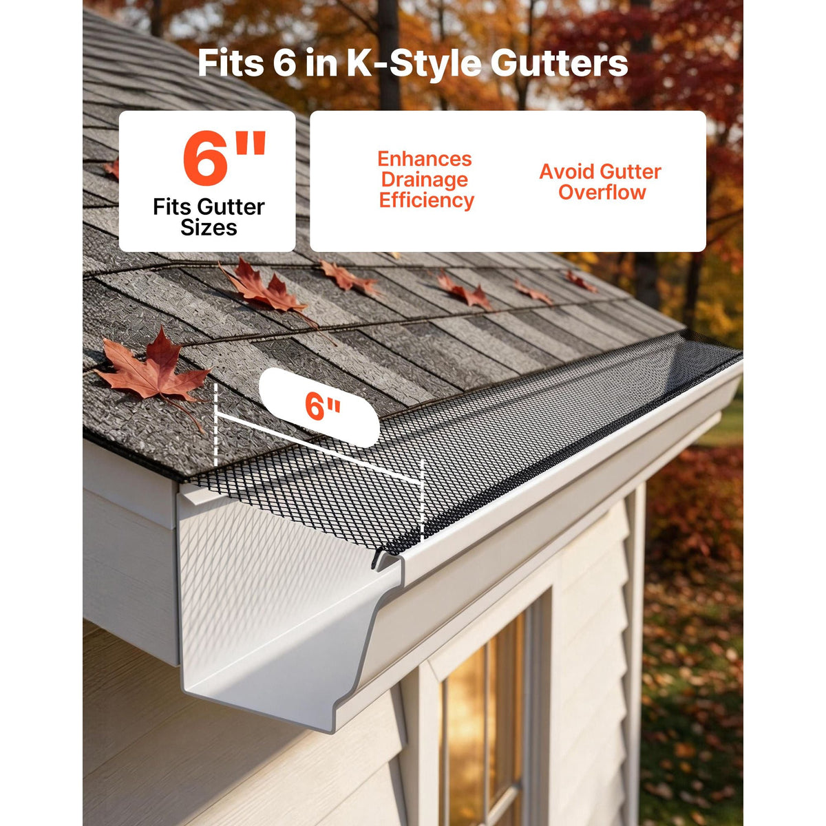Gutter Guard, 6 in Powder-Coated Steel Gutter Screen, Heavy-Duty 120 ft Length, 0.04 in Thickness, Leaf Guard for Debris and Leaves, Easy DIY Install, Fits 6" Standard Systems, 40 Pack, Black