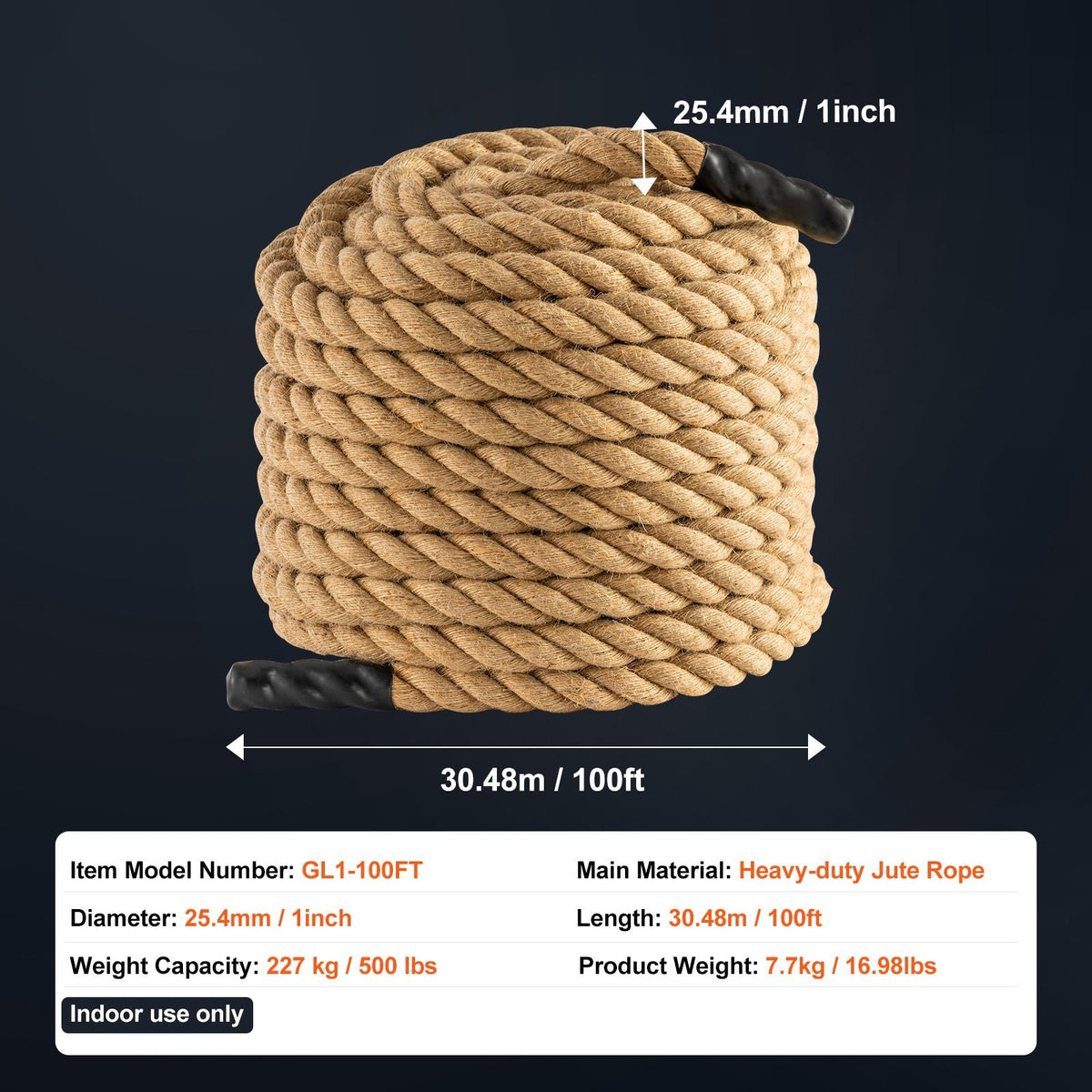 Gym Climbing Rope, 1" Diameter 100 ft Length Gym Fitness Training Rope, Gym Exercise Workout Rope for Adults, Climbing Rope for Fitness and Strength Training, Climbing Exercise, Home Workout