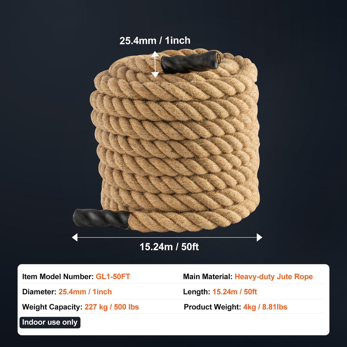Gym Climbing Rope, 1" Diameter 50 ft Length Gym Fitness Training Rope, Gym Exercise Workout Rope for Adults, Climbing Rope for Fitness and Strength Training, Climbing Exercise, Home Workout