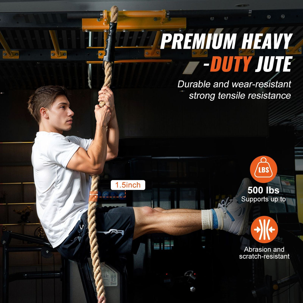 Gym Climbing Rope, 1.5" Diameter 15 ft Length Gym Fitness Training Rope, Gym Exercise Workout Rope for Adults, Climbing Rope for Fitness and Strength Training, Climbing Exercise, Home Workout