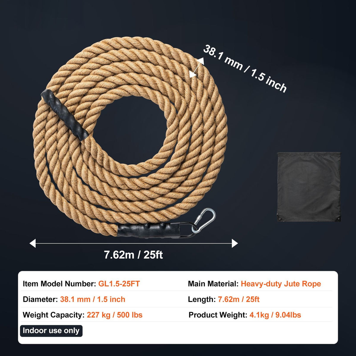 Gym Climbing Rope, 1.5" Diameter 25 ft Length Gym Fitness Training Rope, Gym Exercise Workout Rope for Adults, Climbing Rope for Fitness and Strength Training, Climbing Exercise, Home Workout