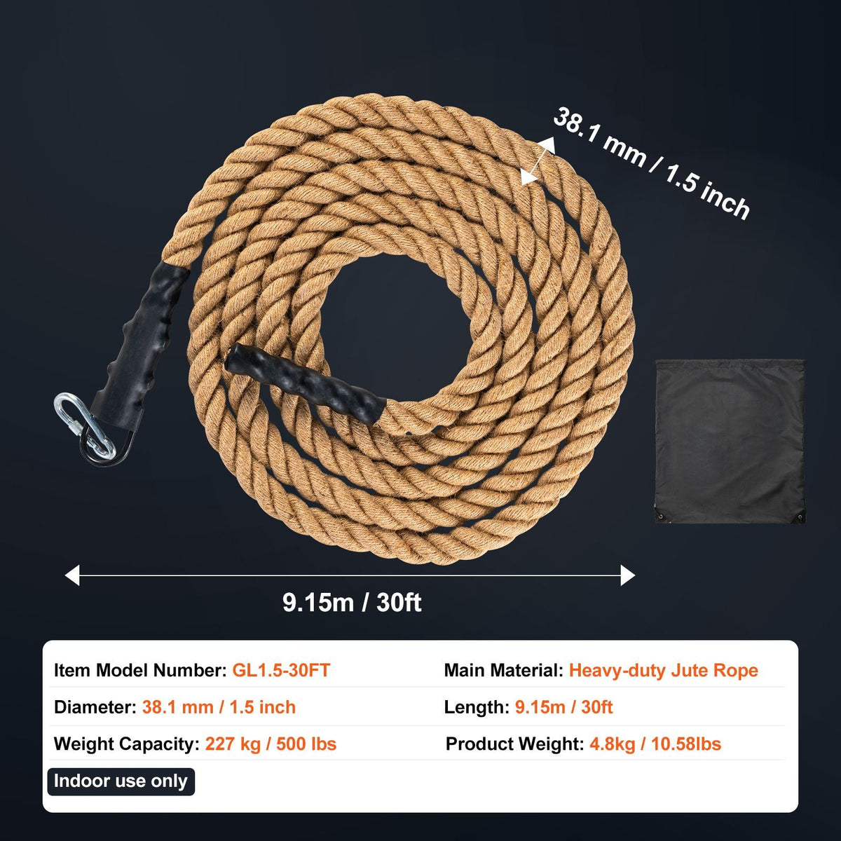 Gym Climbing Rope, 1.5" Diameter 30 ft Length Gym Fitness Training Rope, Gym Exercise Workout Rope for Adults, Climbing Rope for Fitness and Strength Training, Climbing Exercise, Home Workout
