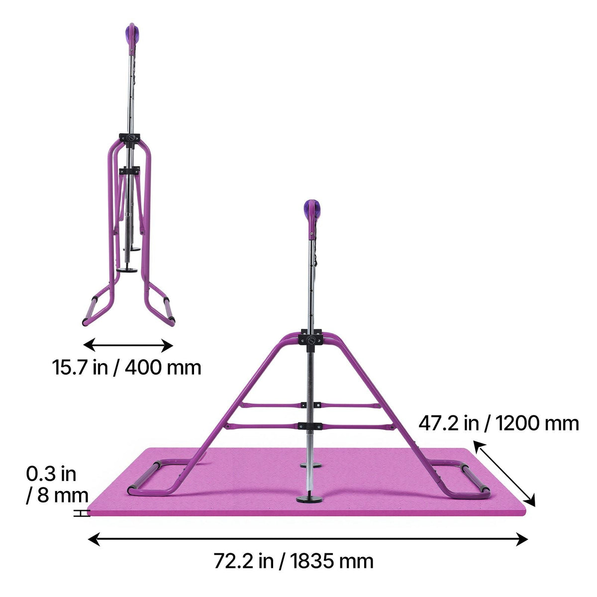 Gymnastic Bars for Kids, 140 lbs Capacity Folding Training Kip Bar with Mat, Adjustable Height Gymnastic Horizontal Bar for Home, Training Equipment for Indoor Outdoor, Easy to Assemble, Purple