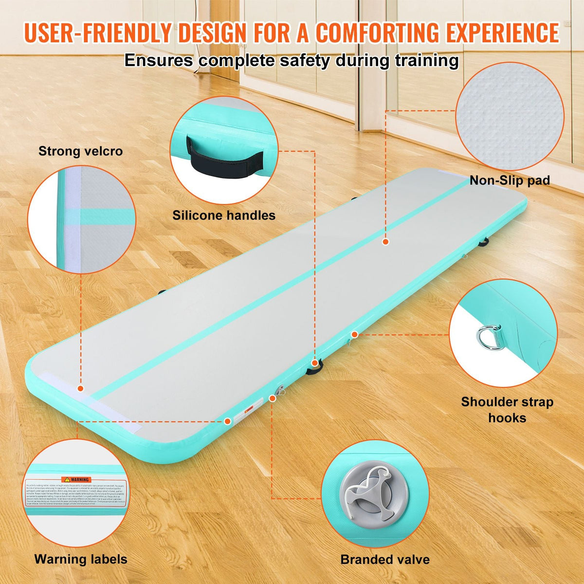 Gymnastics Air Mat, 4 inch Thickness Inflatable Gymnastics Tumbling Mat, Tumble Track with Electric Pump, Training Mats for Home Use/Gym/Yoga/Cheerleading/Beach/Park/Water, 13 ft, Mint Green