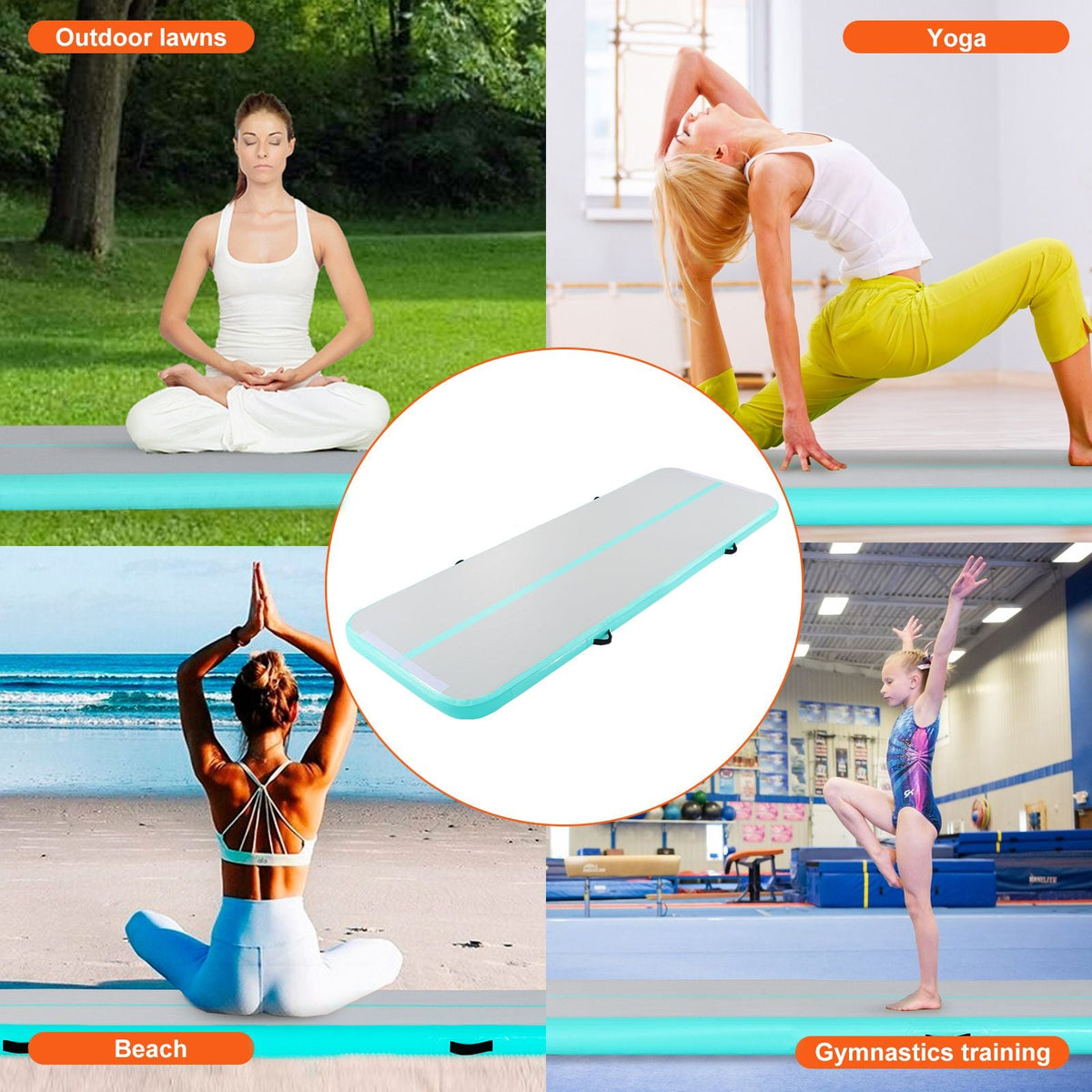 Gymnastics Air Mat, 4 inch Thickness Inflatable Gymnastics Tumbling Mat, Tumble Track with Electric Pump, Training Mats for Home Use/Gym/Yoga/Cheerleading/Beach/Park/Water, 13 ft, Mint Green