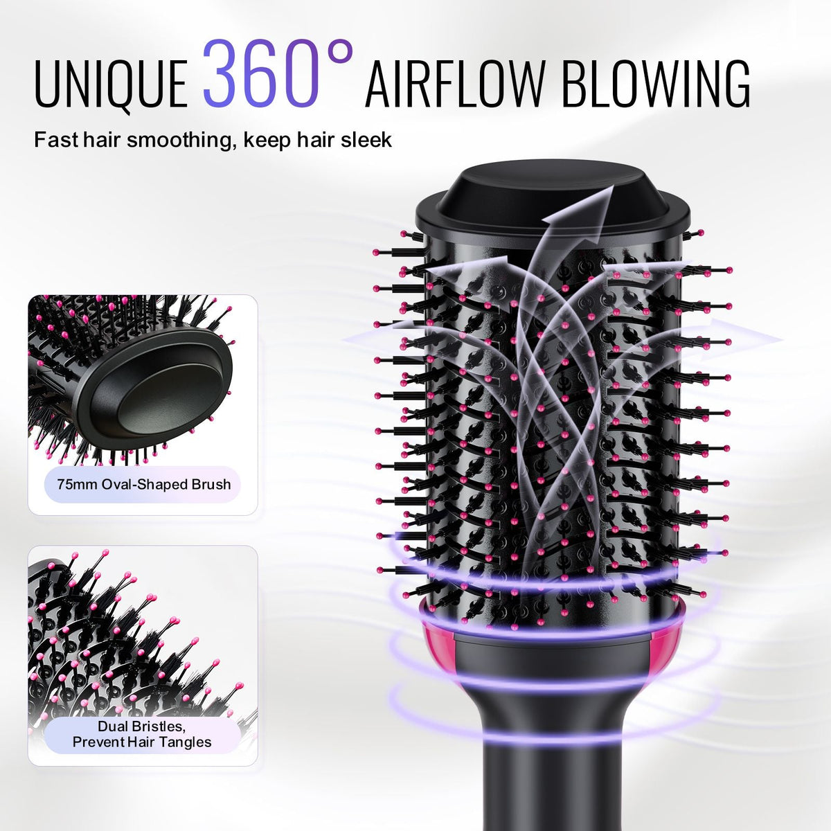 Hair Blow Dryer Brush, 4 in 1 Ionic Hair Dryer and Styler Volumizer with 2.95" Ceramic Coating Oval Barrel & 3 Heat Settings, Professional Hot Air Styling Brush for Straightening Drying Curling