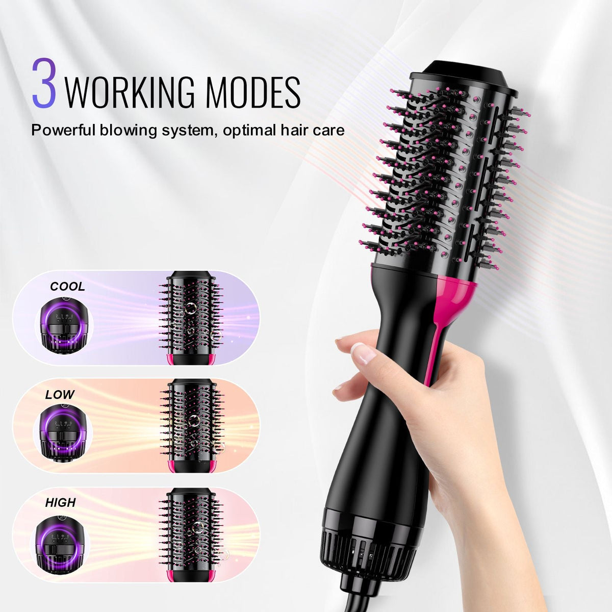 Hair Blow Dryer Brush, 4 in 1 Ionic Hair Dryer and Styler Volumizer with 2.95" Ceramic Coating Oval Barrel & 3 Heat Settings, Professional Hot Air Styling Brush for Straightening Drying Curling