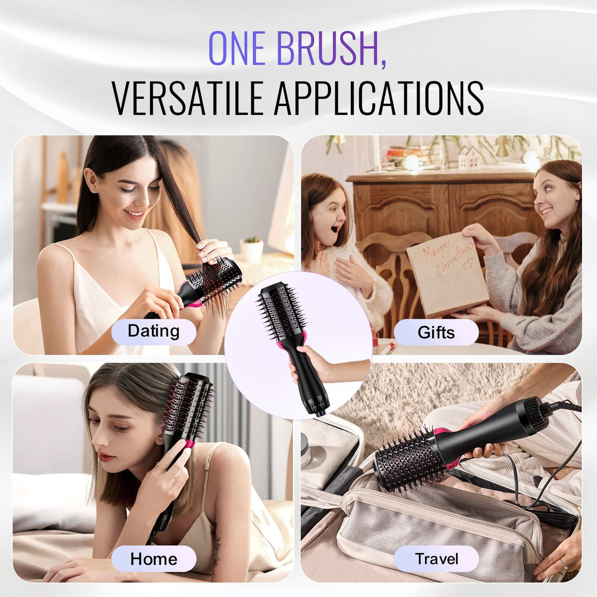 Hair Blow Dryer Brush, 4 in 1 Ionic Hair Dryer and Styler Volumizer with 2.95" Ceramic Coating Oval Barrel & 3 Heat Settings, Professional Hot Air Styling Brush for Straightening Drying Curling