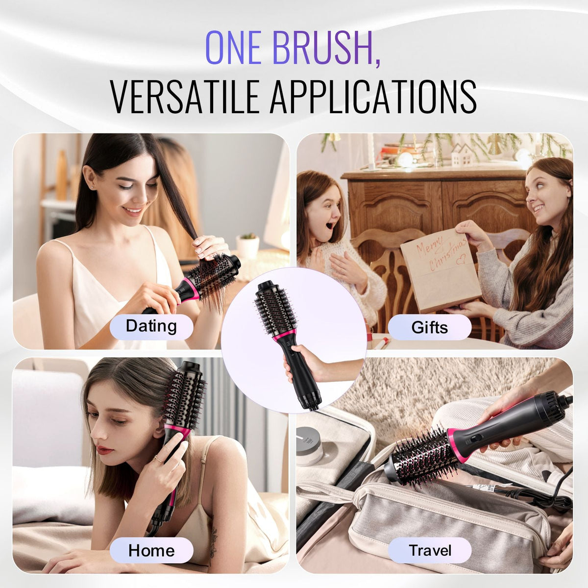 Hair Blow Dryer Brush, 4 in 1 Ionic Hair Dryer Styler and Volumizer with Electroplated Titanium & 2.56" Ceramic Coating Oval Barrel, 3-Temp Hot Air Styling Brush for Drying Straightening Curling