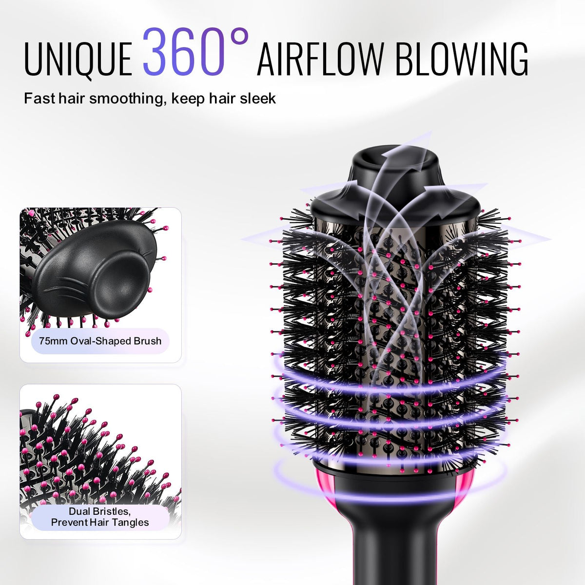 Hair Blow Dryer Brush, 4 in 1 Ionic Hair Dryer Styler and Volumizer with Electroplated Titanium & 2.95" Ceramic Coating Oval Barrel, 3-Temp Hot Air Styling Brush for Drying Straightening Curling