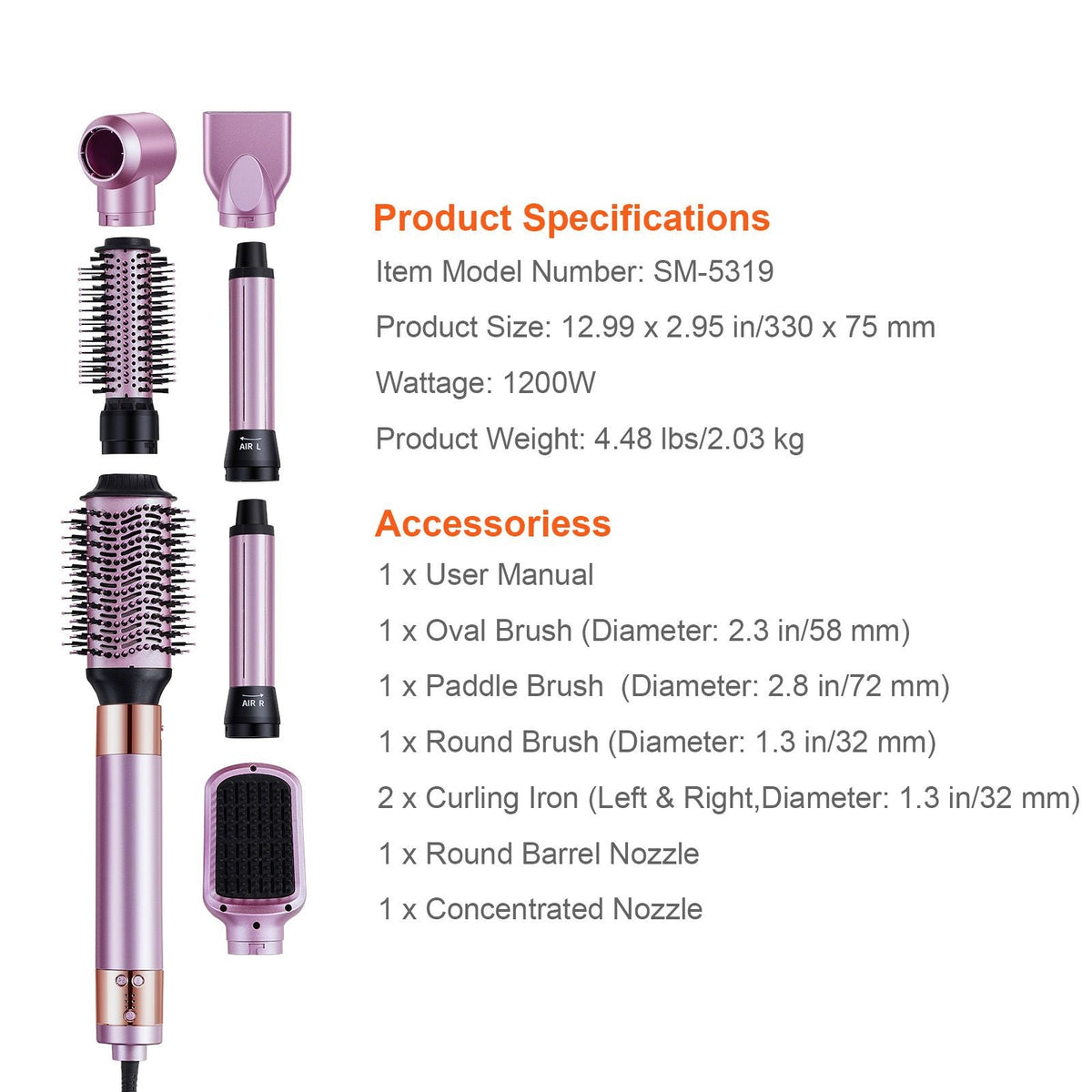 Hair Styler and Dryer Brush, 6-in-1 Multi Air Styler, 110,000RPM High-Speed Ionic Blow Dryer Brush with Brushless Motor, 2 Auto-Wrap Curlers, 3 Brush & 2 Nozzles, Styling Tool for All Hair Type