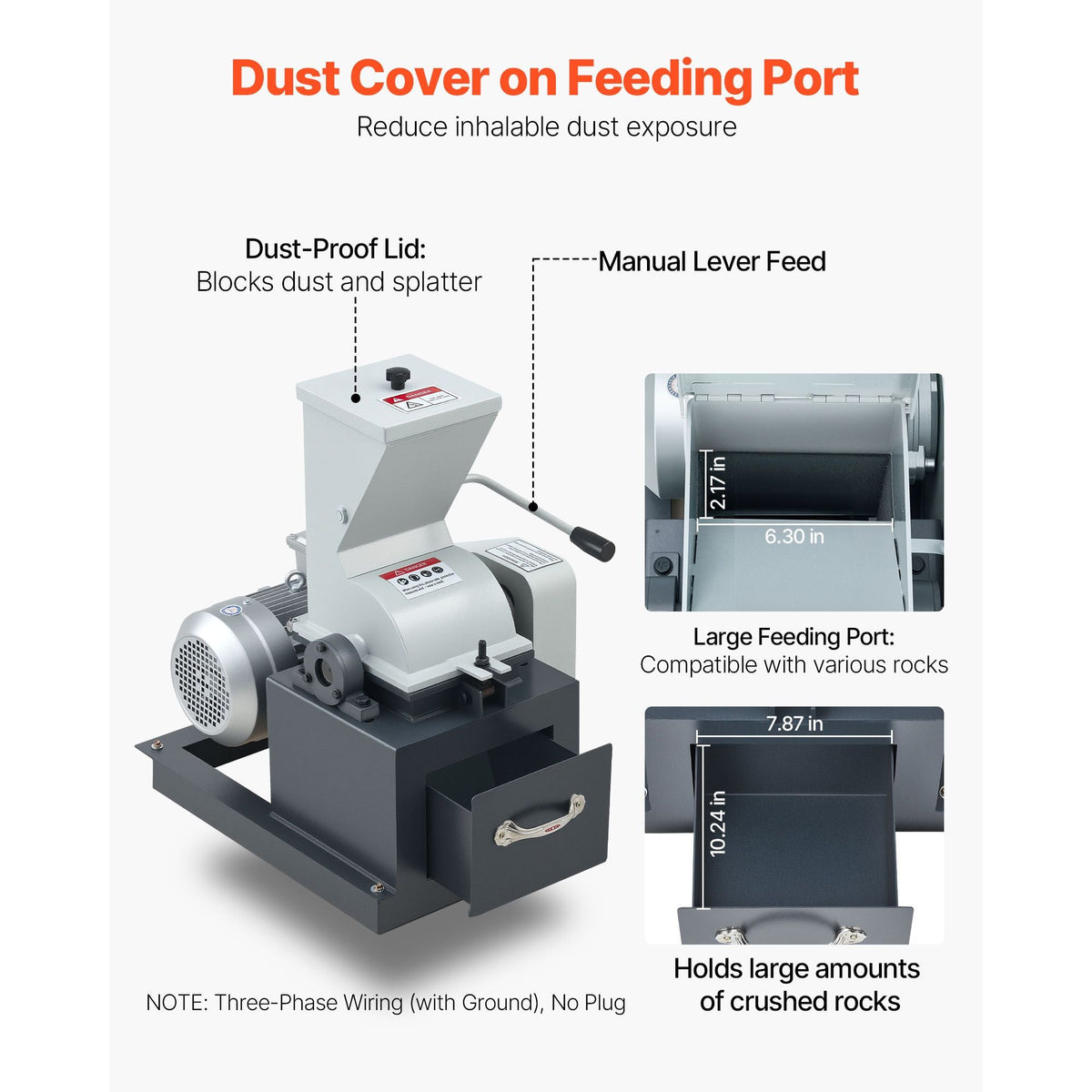 Hammer Crusher, 2.5KW 220V Electric Rock Stone Shatter Grinder, Glass Crushing Machine with 100 to 200 kg/h Crushing Capacity, Coal Crusher Milling Machine with 0.12/0.24/0.4 inch Sieve Screens