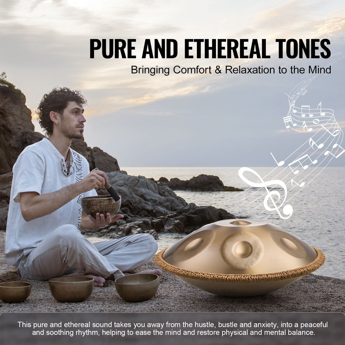 Handpan Drum, 22 in & 9 Notes, D Minor Hand Drum, Hand Pan Drum Instrument with Mallets, 440Hz Handpan Stand & Carry Bag, Steel Healing Sound Drum, Percussion Instruments for Adults Beginners
