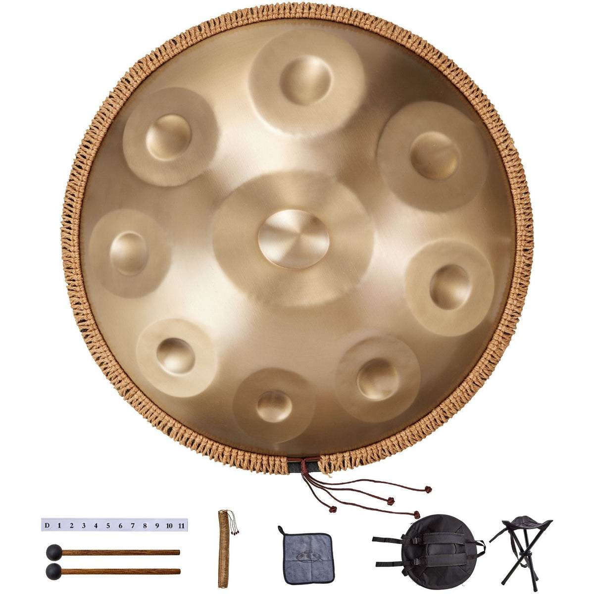 Handpan Drum, 22 in & 9 Notes, D Minor Hand Drum, Hand Pan Drum Instrument with Mallets, 440Hz Handpan Stand & Carry Bag, Steel Healing Sound Drum, Percussion Instruments for Adults Beginners