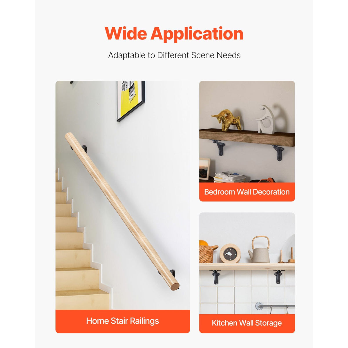 Handrail Hardware Bracket, 6 Packs Heavy Duty Hand Rail Brackets, Flexible Angle Adjustment & Easy Install, Stair Railing Hardware for Stairways Handrail, Staircase,Matte Black