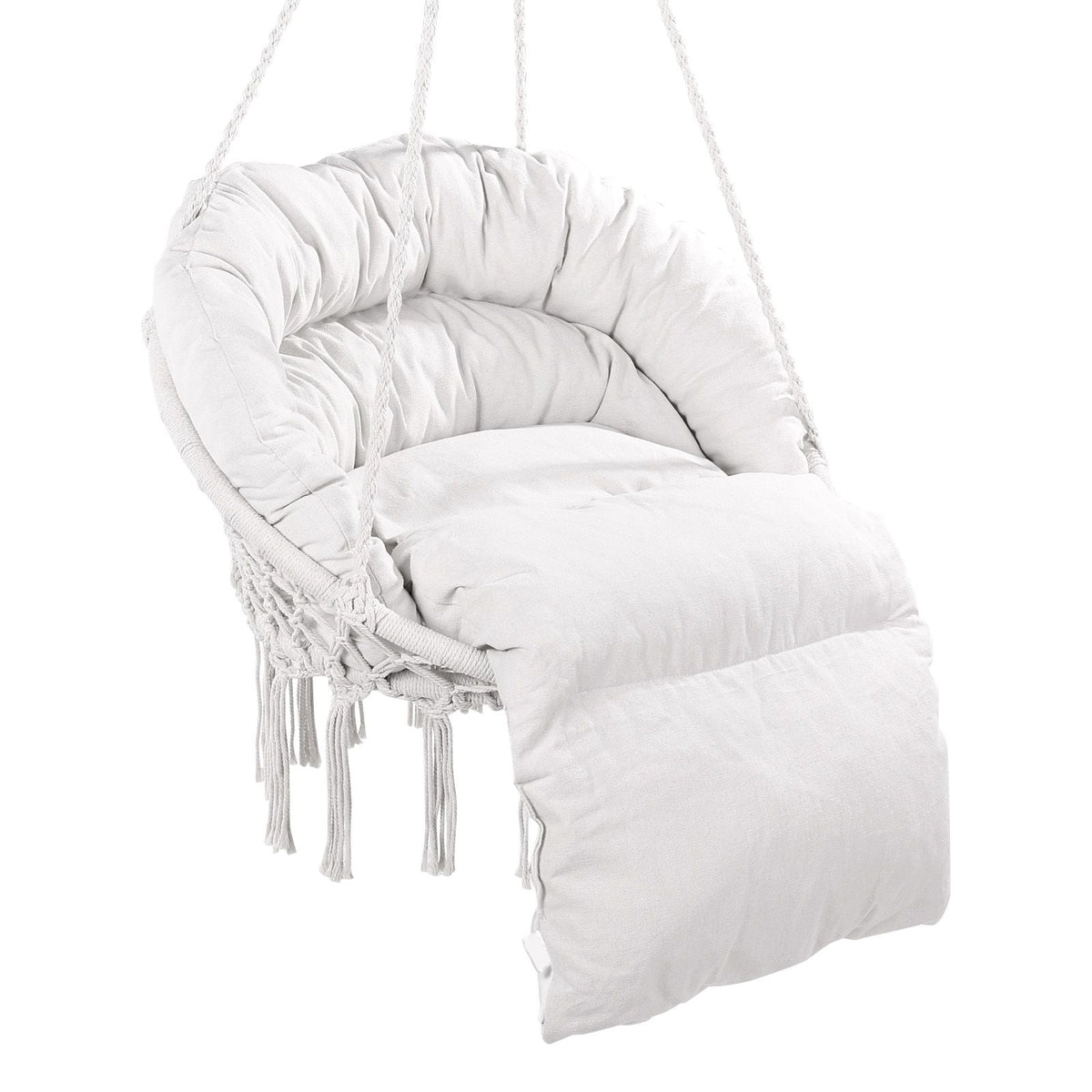 Hanging Hammock Swing Chair, 330 Lbs Capacity, Macramé Hanging Chair with Cushion and Mounting Hardware, Cotton Rope Swing Chair for Bedroom, Balcony, Patio, Garden, Beige