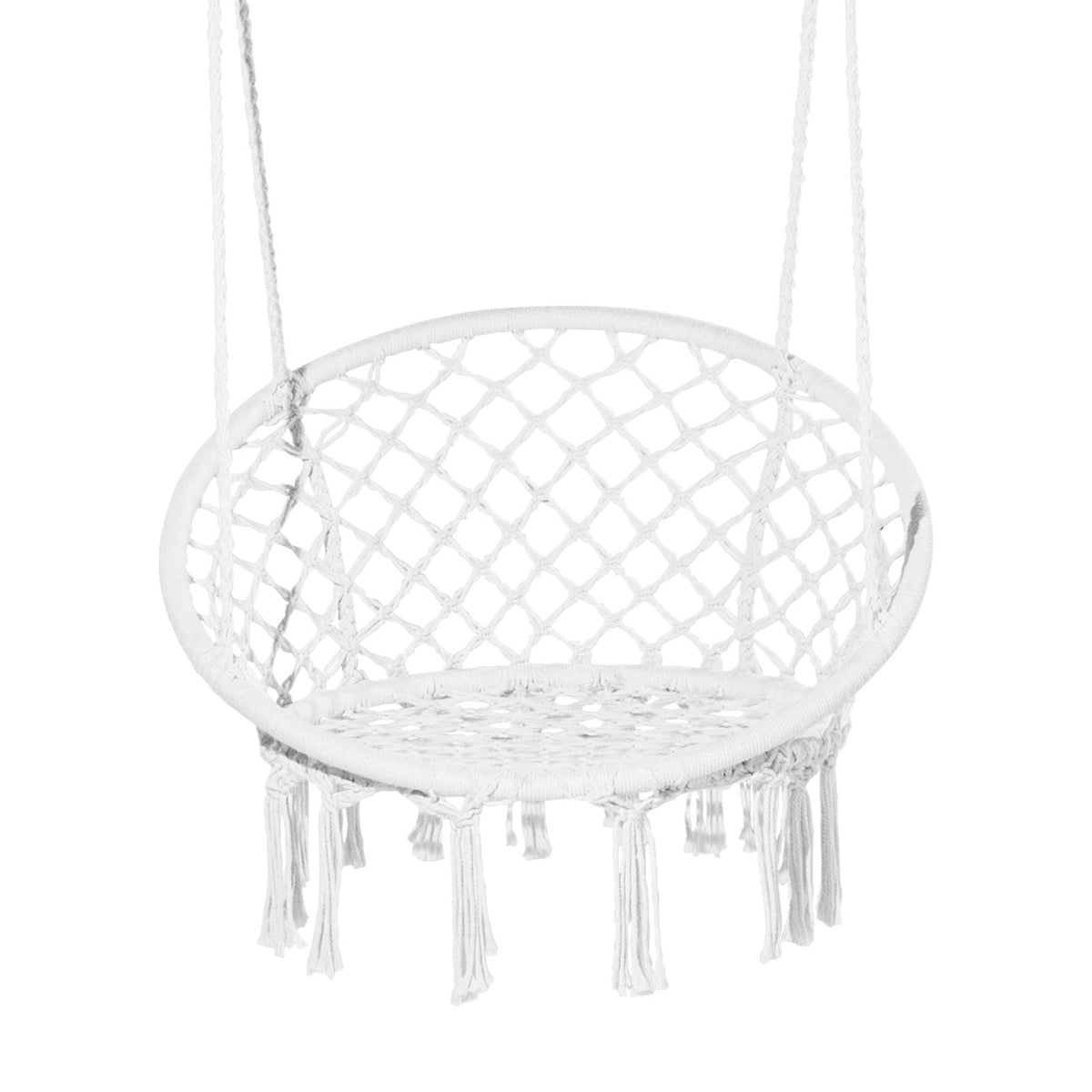 Hanging Hammock Swing Chair, 330 Lbs Capacity, Macramé Hanging Chair with Mounting Hardware, Cotton Rope Swing Chair for Bedroom, Balcony, Patio, Garden, White