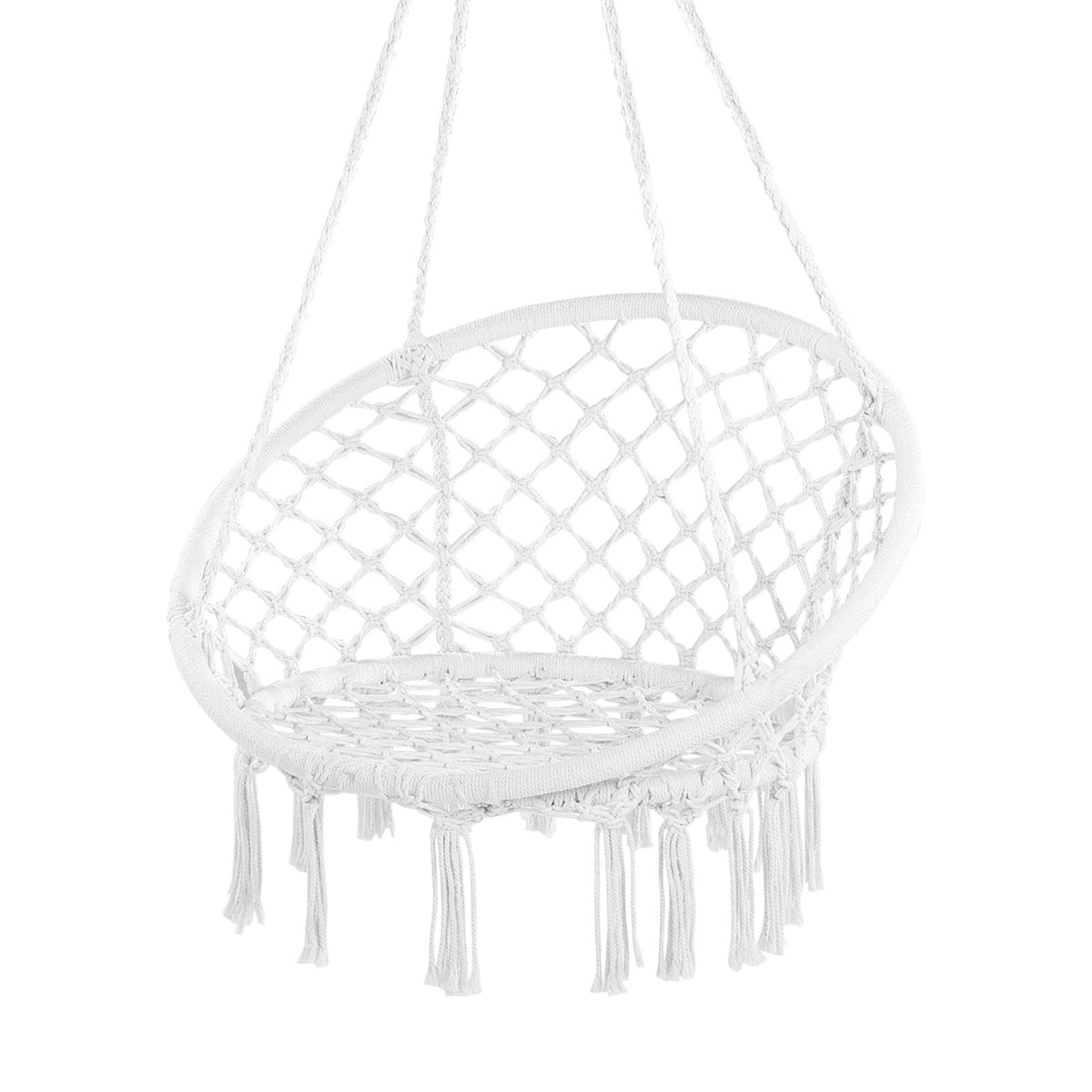 Hanging Hammock Swing Chair, 330 Lbs Capacity, Macramé Hanging Chair with Mounting Hardware, Cotton Rope Swing Chair for Bedroom, Balcony, Patio, Garden, White
