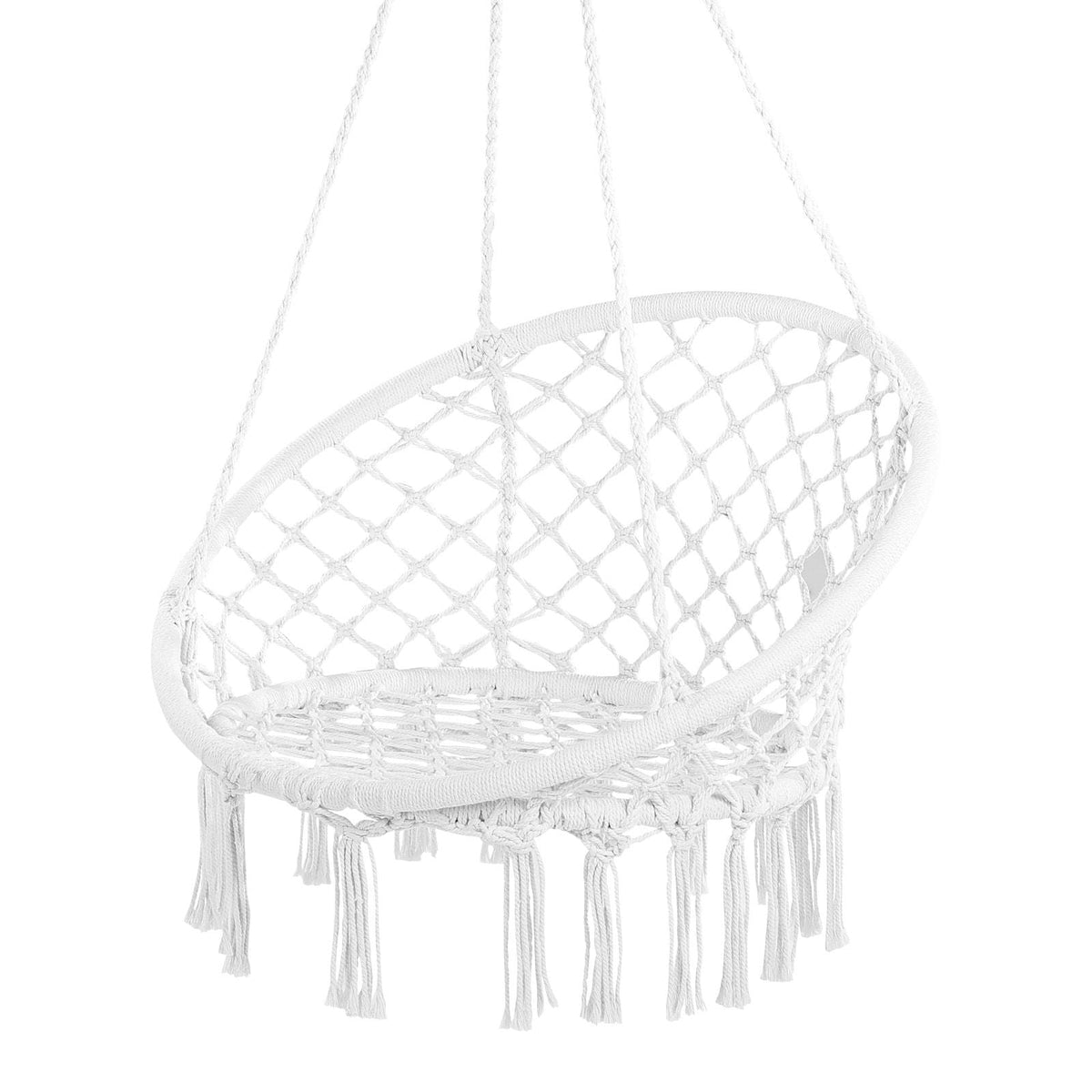 Hanging Hammock Swing Chair, 330 Lbs Capacity, Macramé Hanging Chair with Mounting Hardware, Cotton Rope Swing Chair for Bedroom, Balcony, Patio, Garden, White