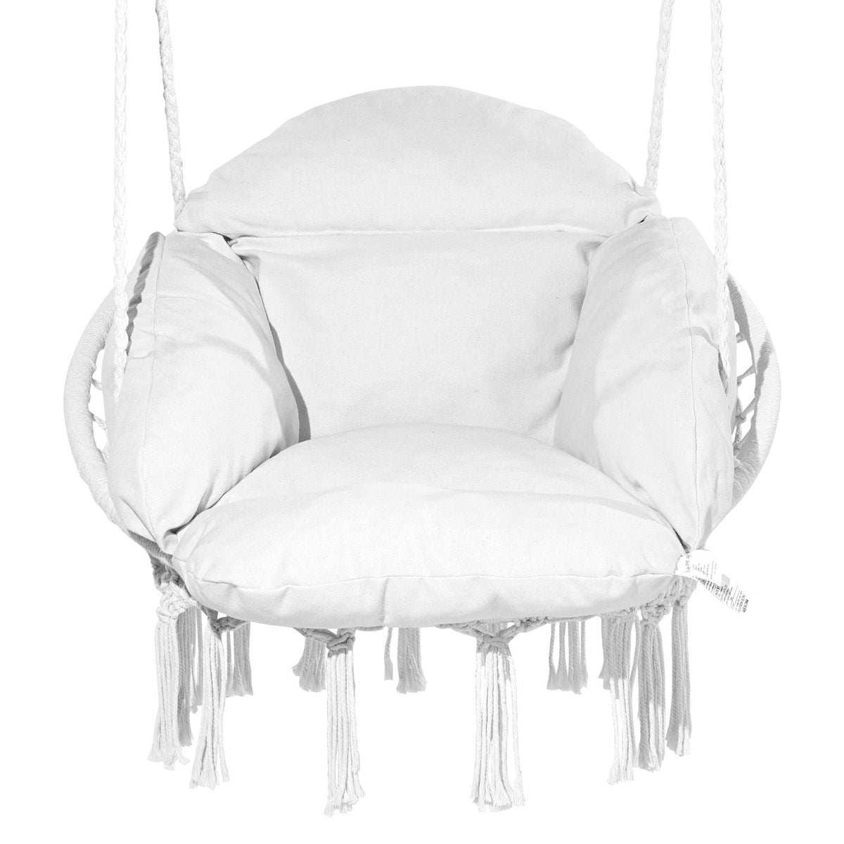 Hanging Hammock Swing Chair, Macramé Hanging Chair with Cushion and Mounting Hardware, Cotton Rope Swing Chair for Bedroom, Balcony, Patio, Garden, 264 lbs Capacity, White