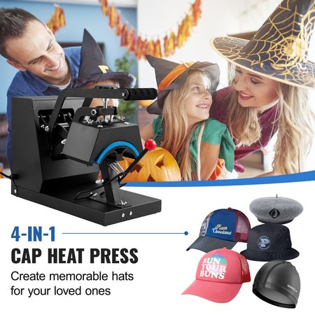 Hat Heat Press, 4-in-1 Cap Heat Press Machine, 6x3inches Clamshell Sublimation Transfer, LCD Digital Timer Temperature Control with 4pcs Curved Heating Elements (6x3/6.7x2.7/6.7x2.7/8.1x3.5)