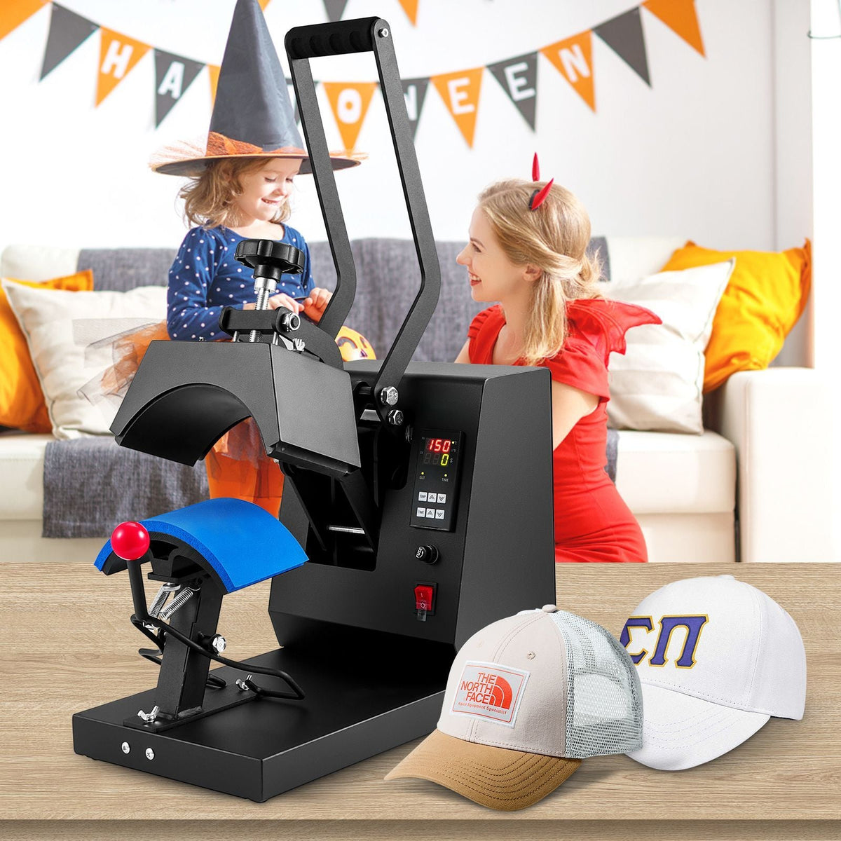 Hat Heat Press, 4-in-1 Cap Heat Press Machine, 6x3inches Clamshell Sublimation Transfer, LCD Digital Timer Temperature Control with 4pcs Curved Heating Elements (6x3/6.7x2.7/6.7x2.7/8.1x3.5)