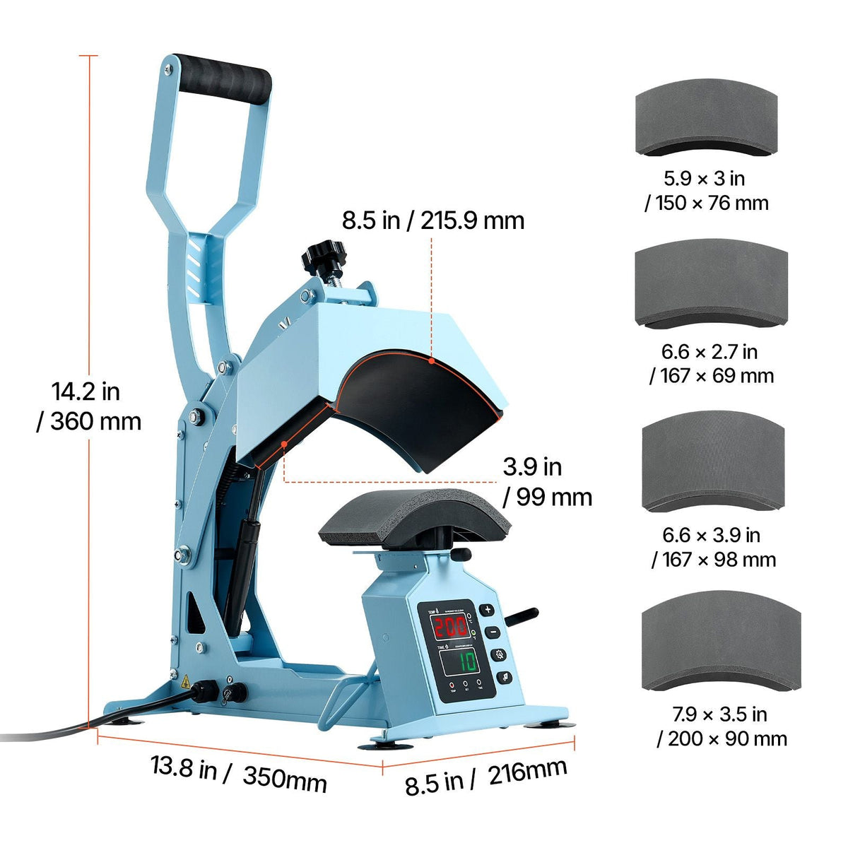 Hat Heat Press Machine, with 4 Interchangeable Platens and Caps Stretcher, Precise Temperature & Time Control, Heat Press for Hats and Caps, for HTV Iron On and Sublimation Projects, Light Blue