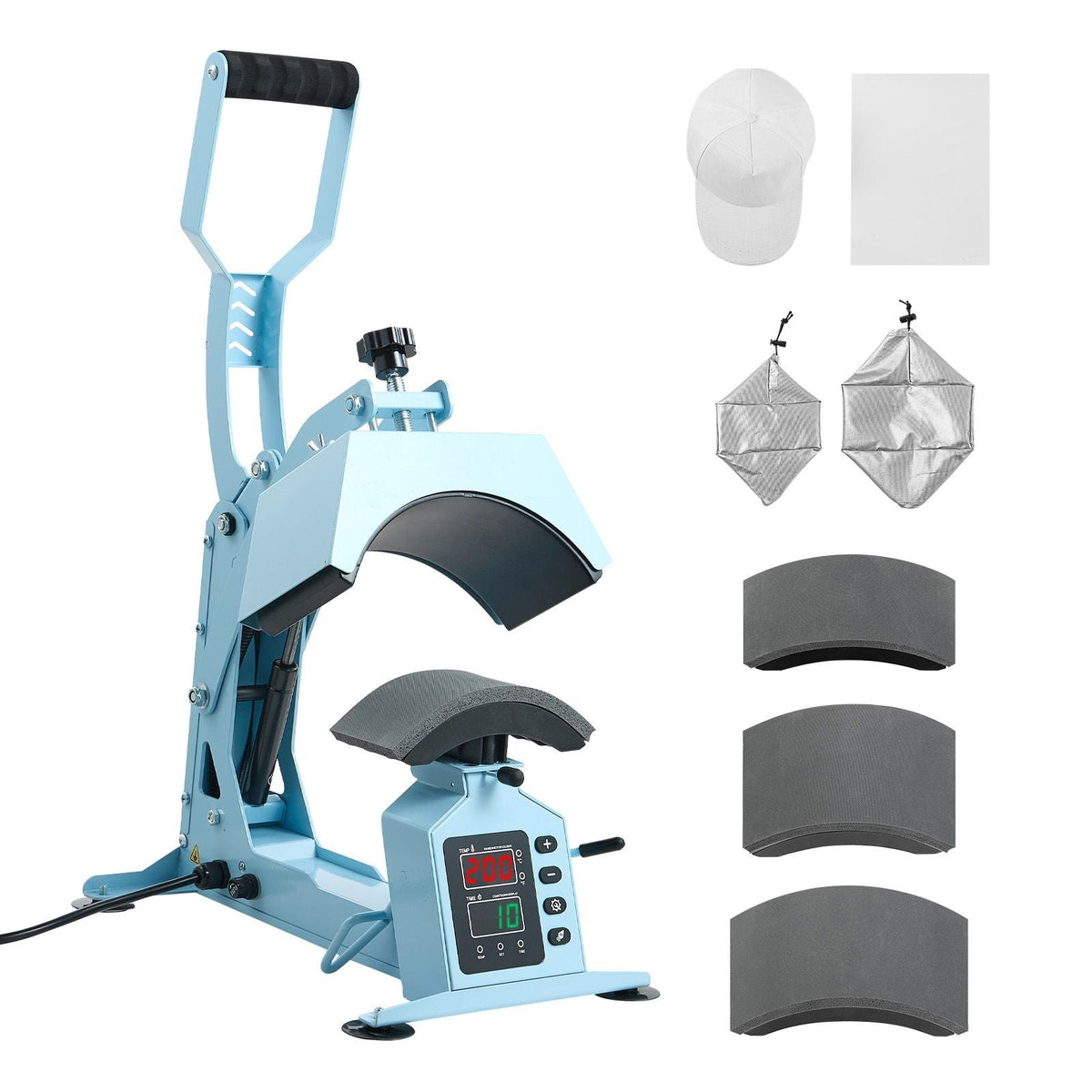 Hat Heat Press Machine, with 4 Interchangeable Platens and Caps Stretcher, Precise Temperature & Time Control, Heat Press for Hats and Caps, for HTV Iron On and Sublimation Projects, Light Blue