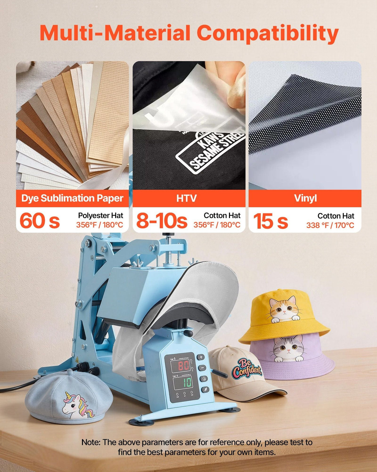 Hat Heat Press Machine, with 4 Interchangeable Platens and Caps Stretcher, Precise Temperature & Time Control, Heat Press for Hats and Caps, for HTV Iron On and Sublimation Projects, Light Blue