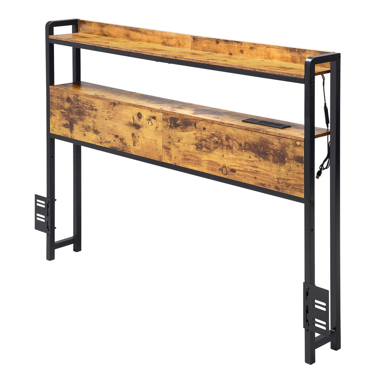 Headboard for Full Size Bed, Adjustable Height Headboard with 2 Shelves Storage, Freestanding Head Board with Charging Station and LED Light for Different Bed Frames, Easy Assembly, Brown