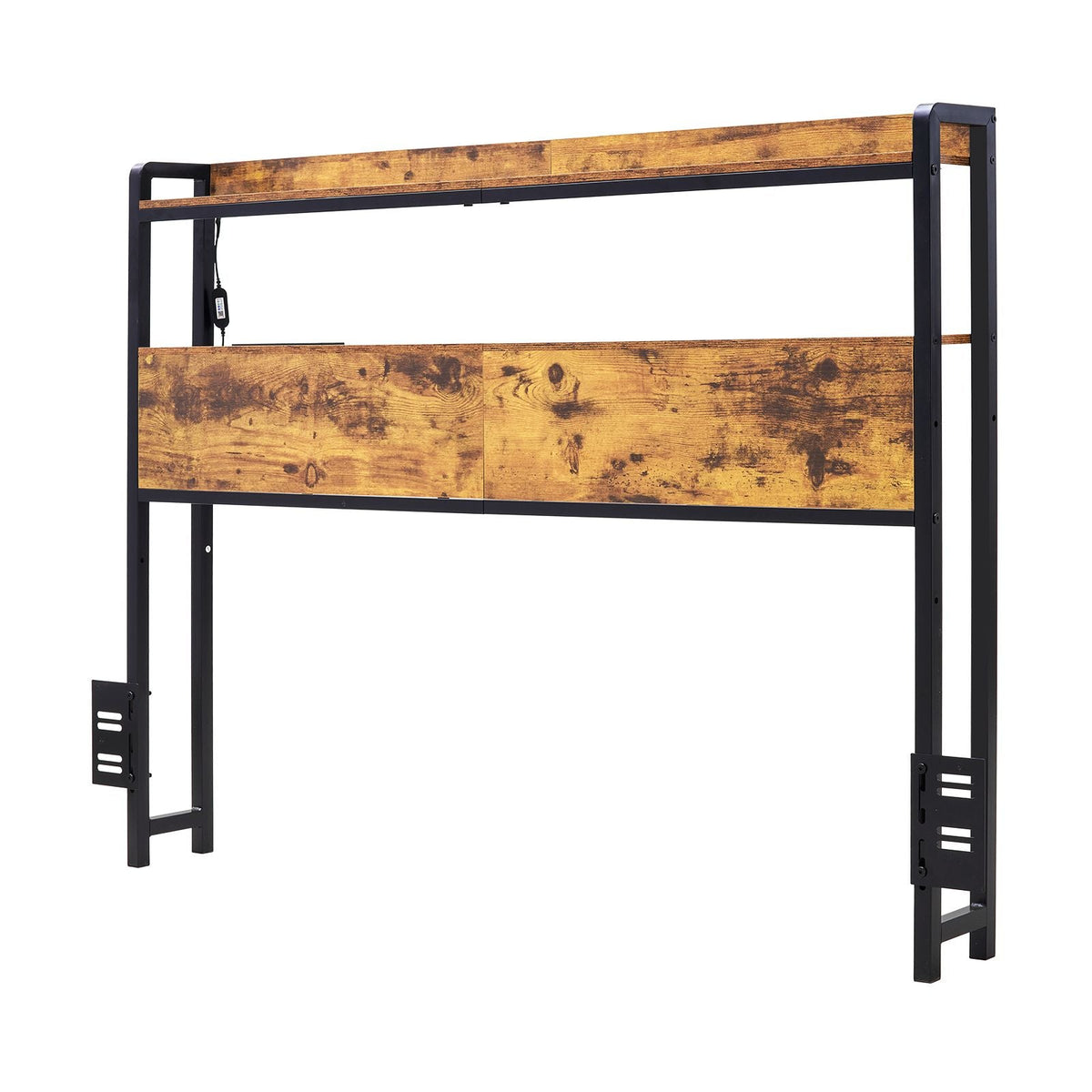 Headboard for Full Size Bed, Adjustable Height Headboard with 2 Shelves Storage, Freestanding Head Board with Charging Station and LED Light for Different Bed Frames, Easy Assembly, Brown