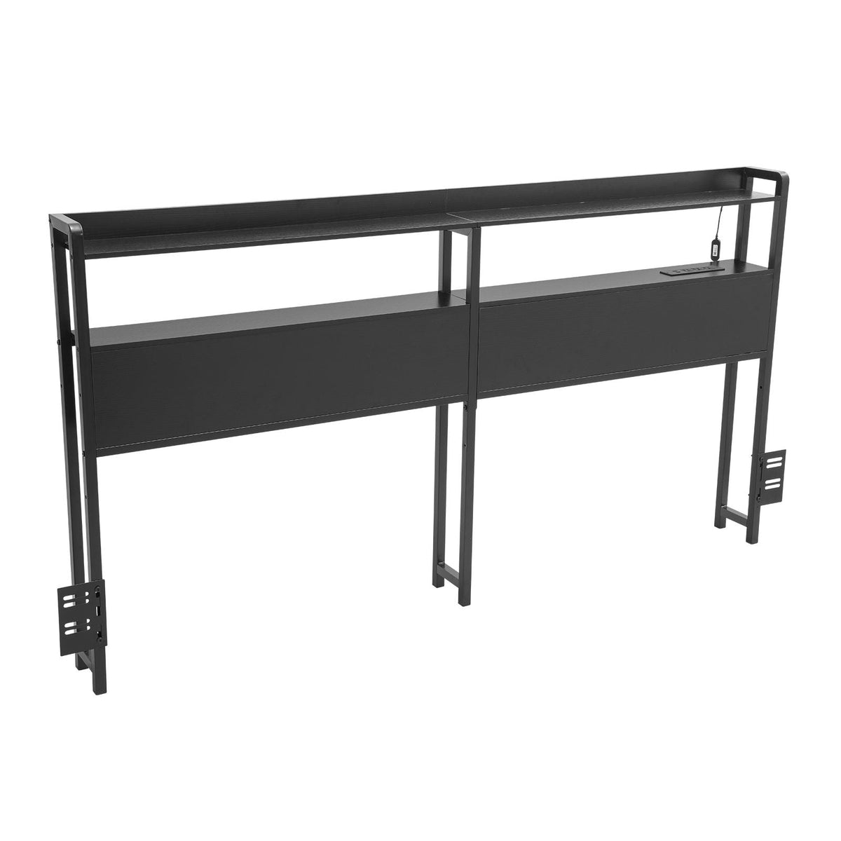 Headboard for King Size Bed, Adjustable Height Headboard with 2 Shelves Storage, Freestanding Head Board with Charging Station and LED Light for Different Bed Frames, Easy Assembly, Black