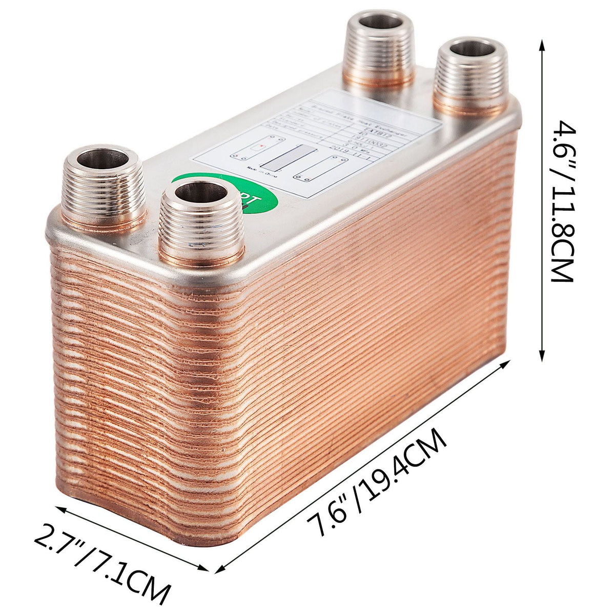 Heat Exchanger 3\"x7.5\" 40 Plates Brazed Plate Heat Exchanger 316L 3/4\" MPT Heat Exchanger B3-12A Beer Wort Chiller for Hydronic Heating