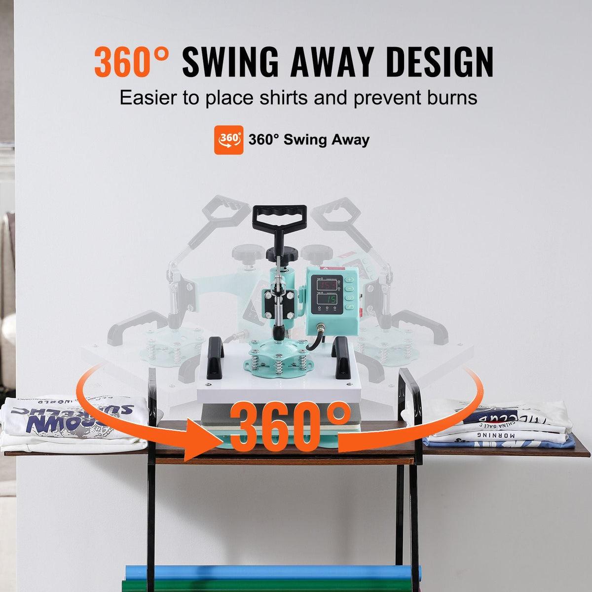 Heat Press, 12 x 10inch Heat Press Machine, 360° Swing Away T-Shirt Pressing Machine, Fast and Even Heating, Digital Precise Control, Heat Transfer Machine for T-Shirts/Pillows/Bags, Green