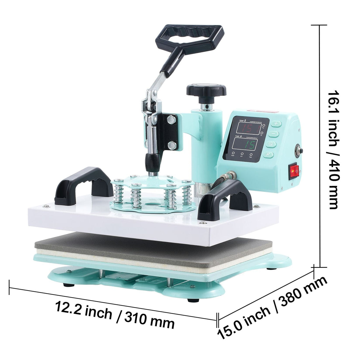 Heat Press, 12 x 10inch Heat Press Machine, 360° Swing Away T-Shirt Pressing Machine, Fast and Even Heating, Digital Precise Control, Heat Transfer Machine for T-Shirts/Pillows/Bags, Green