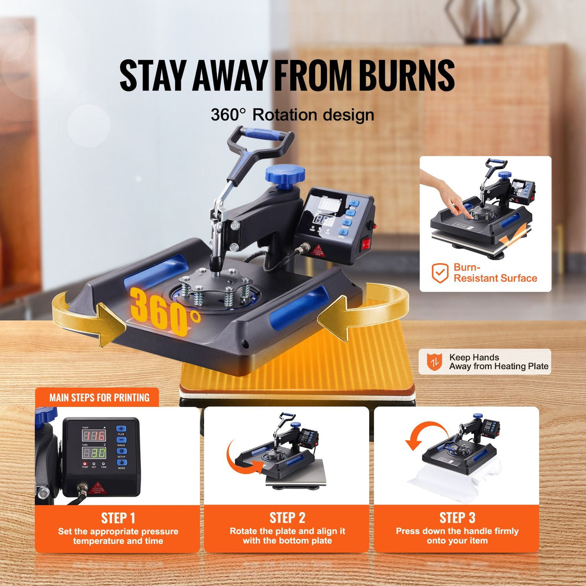 Heat Press 15x15, Upgraded Heat Press Machine 5 in 1, Anti-Scald, Fast-Heating, Swing Away Digital Control Multifunction Heat Press for Sublimation Combo for T-Shirt Hat Cap Mug Plate