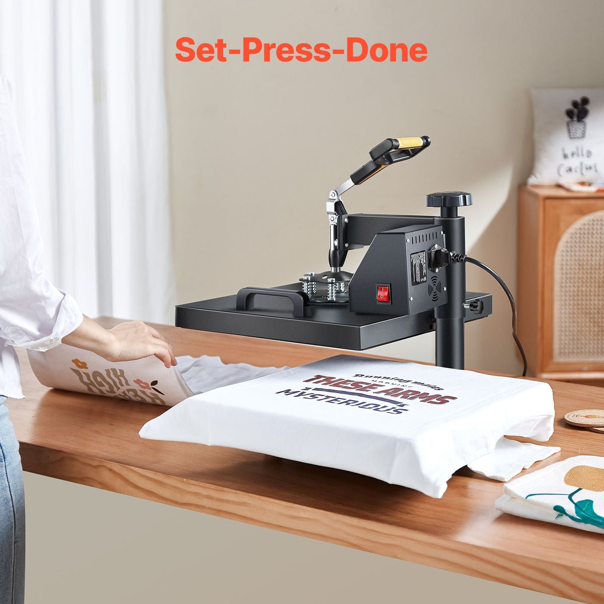 Heat Press Machine, 15 x 15 inch, 2 in 1 Heat Transfer Machine with Hat Press, 360° Swing Away T-Shirt Pressing, Digital Precise Control, Fast Even Heating for T-Shirts/Hats/Caps, Black