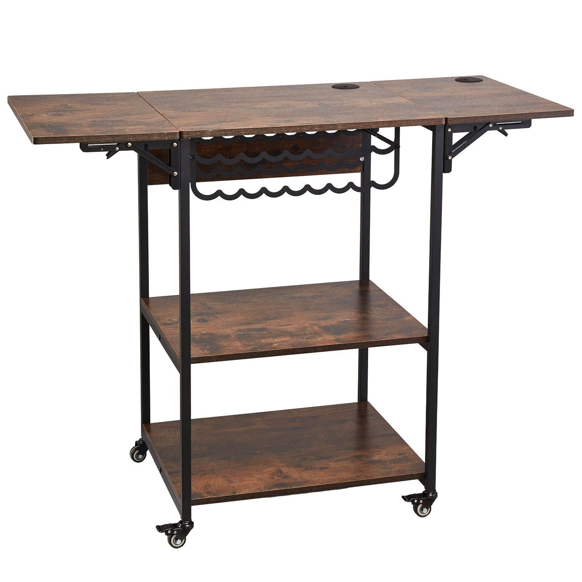 Heat Press Table, 3 Tier Movable Heat Press Stand, Foldable Heat Transfer Machine Stand with Wheels and Vinyl Roll Holder, Rolling Metal Workbench for Sublimation Transfer Machine, Brown