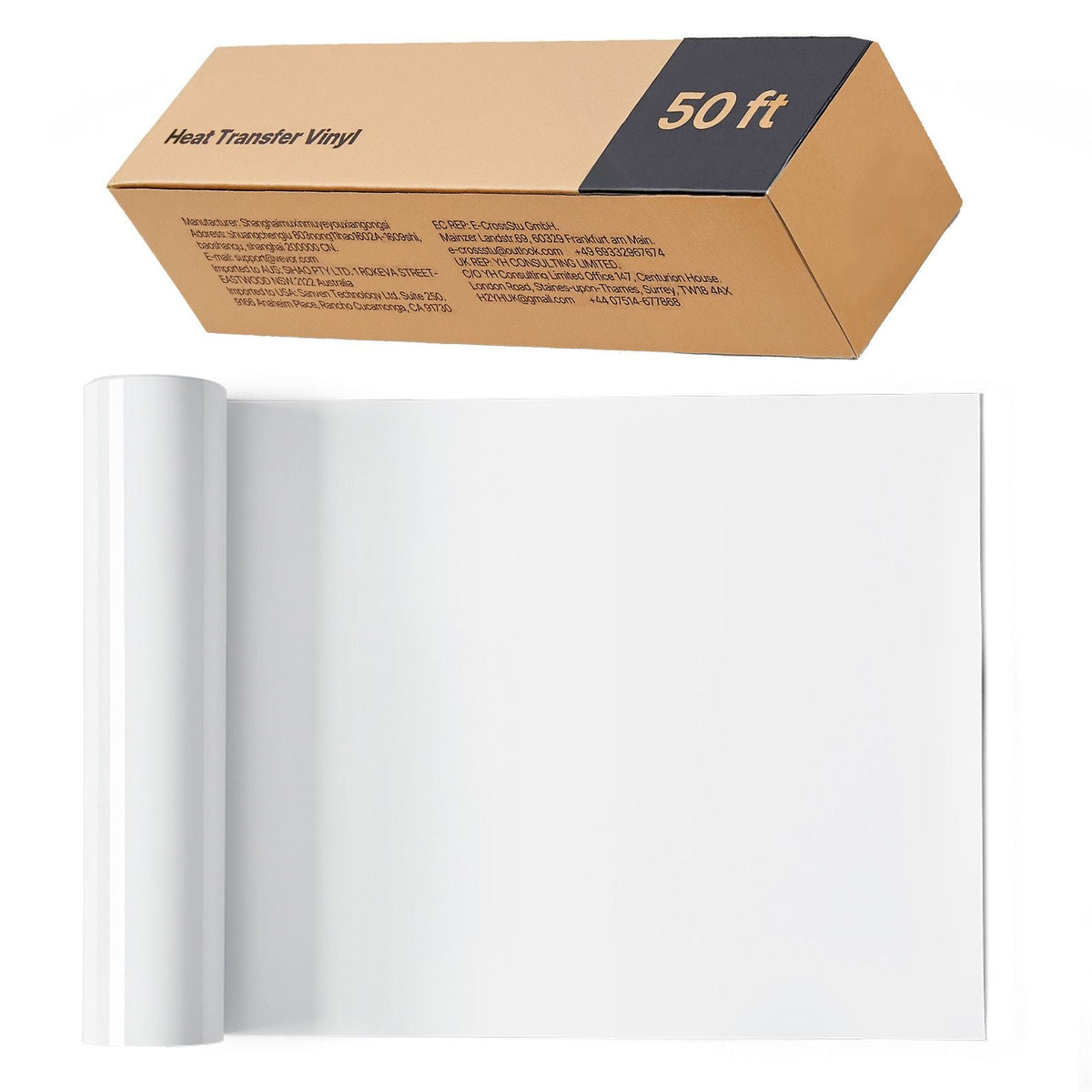 Heat Transfer Vinyl, 12 in x 50 ft, Glossy White HTV Iron on Vinyl Roll, Easy to Cut and Weed, Strong Adhesion, Compatible with Cutting Machines, for Various Materials, T-shirts, Pillows, Hats