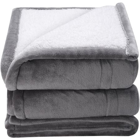 Heated Blanket Electric Throw, 50" x 60" Twin Size, Soft Flannel & Sherpa Heating Blanket with 3 Hours Timer Auto-off, 5 Heating Levels for Sofa, Machine Washable, ETL & FCC Certification (Grey)