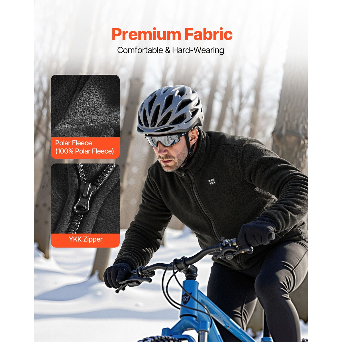Heated Fleece Jacket for Men, Heated Sweatshirt with 7.4V 16000mAh Rechargeable Power Bank Pack, 6 Heating Zones, 3 Temp Levels, 3h/6h/10h Warmth, for Winter Outdoor Camping, Black, XXXL Size