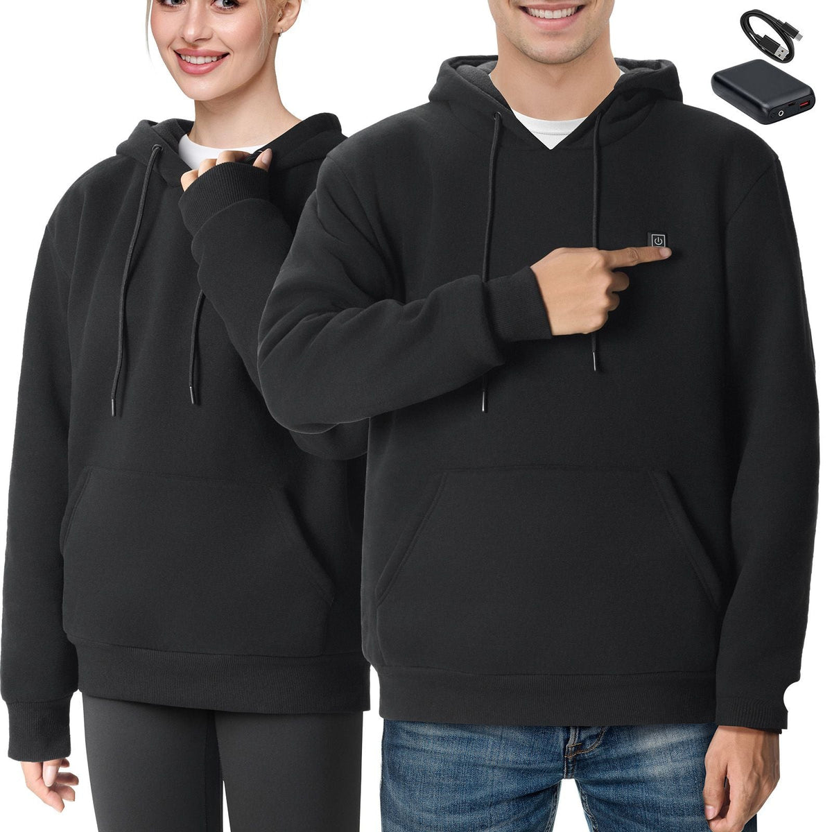 Heated Hoodie Sweatshirt Unisex with Battery for Men & Women S Size Black