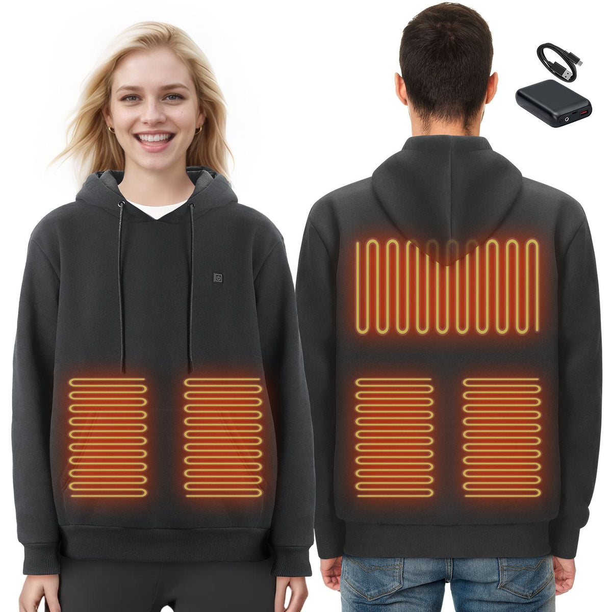 Heated Hoodie Sweatshirt Unisex with Battery for Men & Women S Size Black