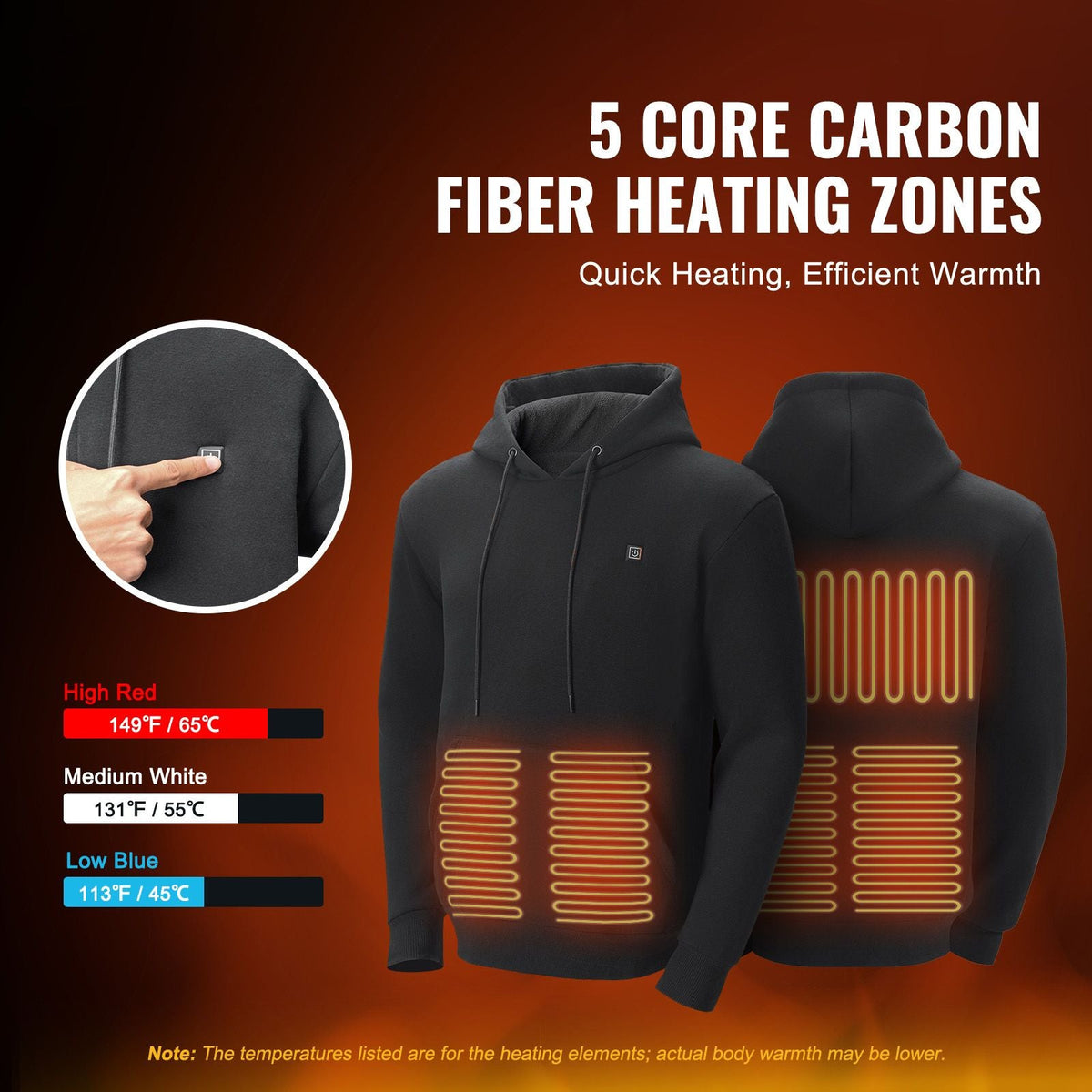Heated Hoodie Sweatshirt Unisex with Battery for Men & Women S Size Black