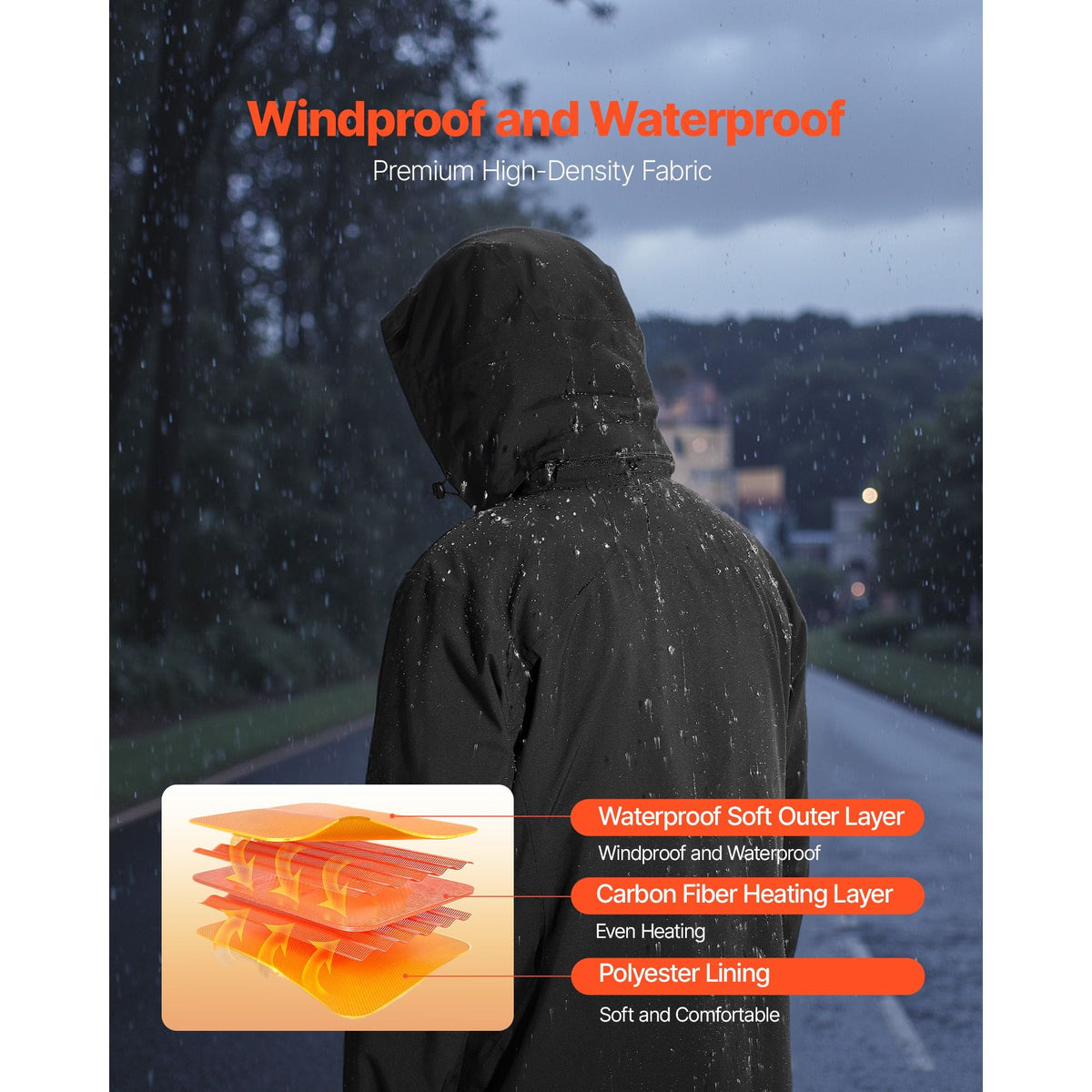 Heated Jacket for Men with 7.4V Battery, Soft Shell Electric Heating Coat, Windproof Waterproof Lightweight Outerwear with 5 Heating Zones & 3 Heat Settings, Machine Washable, XXL Size