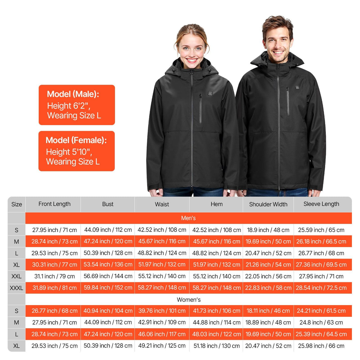 Heated Jacket for Men with 7.4V Battery, Soft Shell Electric Heating Coat, Windproof Waterproof Lightweight Outerwear with 5 Heating Zones & 3 Heat Settings, Machine Washable, XXL Size