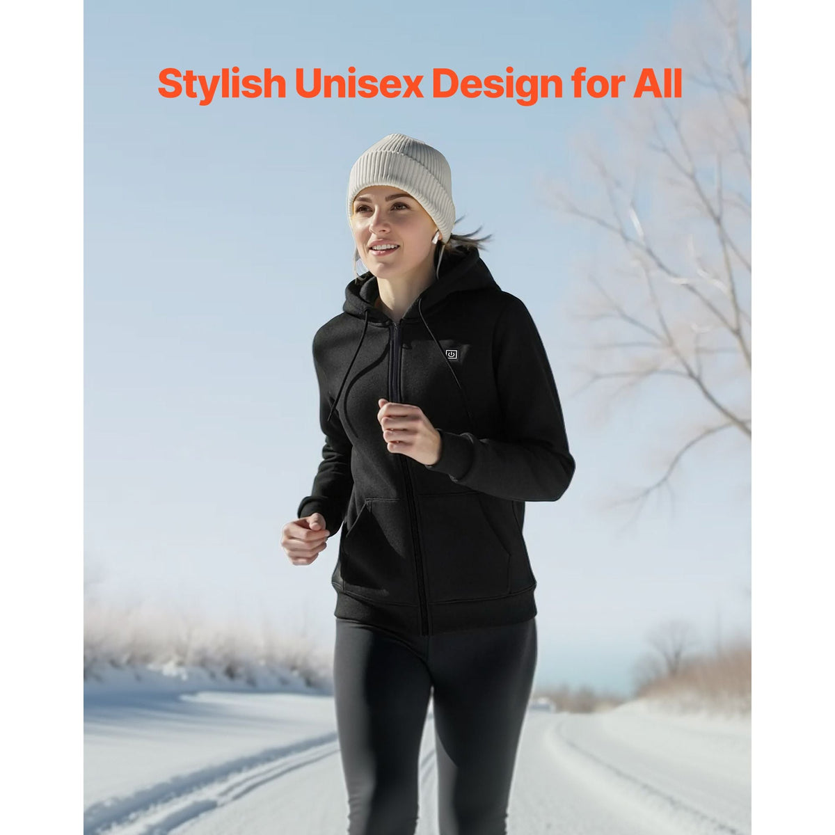 Heated Jacket Hoodie for Men Women, Heated Sweatshirt Unisex Full-Zip with 7.4V 16000mAh Power Bank Pack, 5 Heating Zones, 3 Temp Levels, 4-8H Warmth, for Winter Outdoor Camping, Black, XXL Size